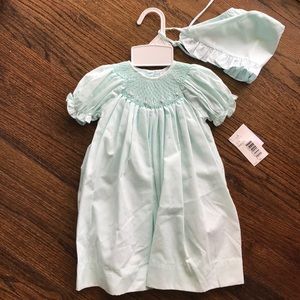 NWT Petit Ami dress & bonnet, size 3m